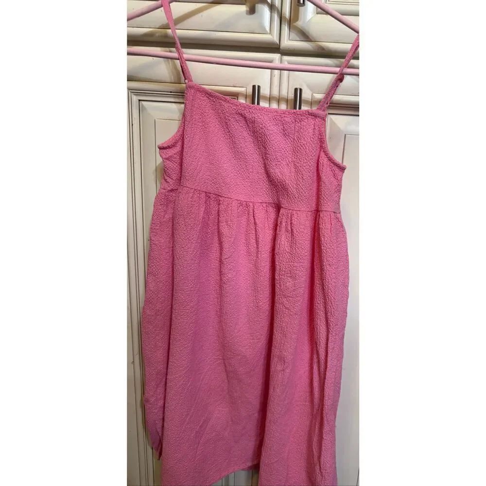 H&M Girls Adjustable Shoulder Strap Button Back Textured Dress Pink Size 10 - Picture 6 of 8